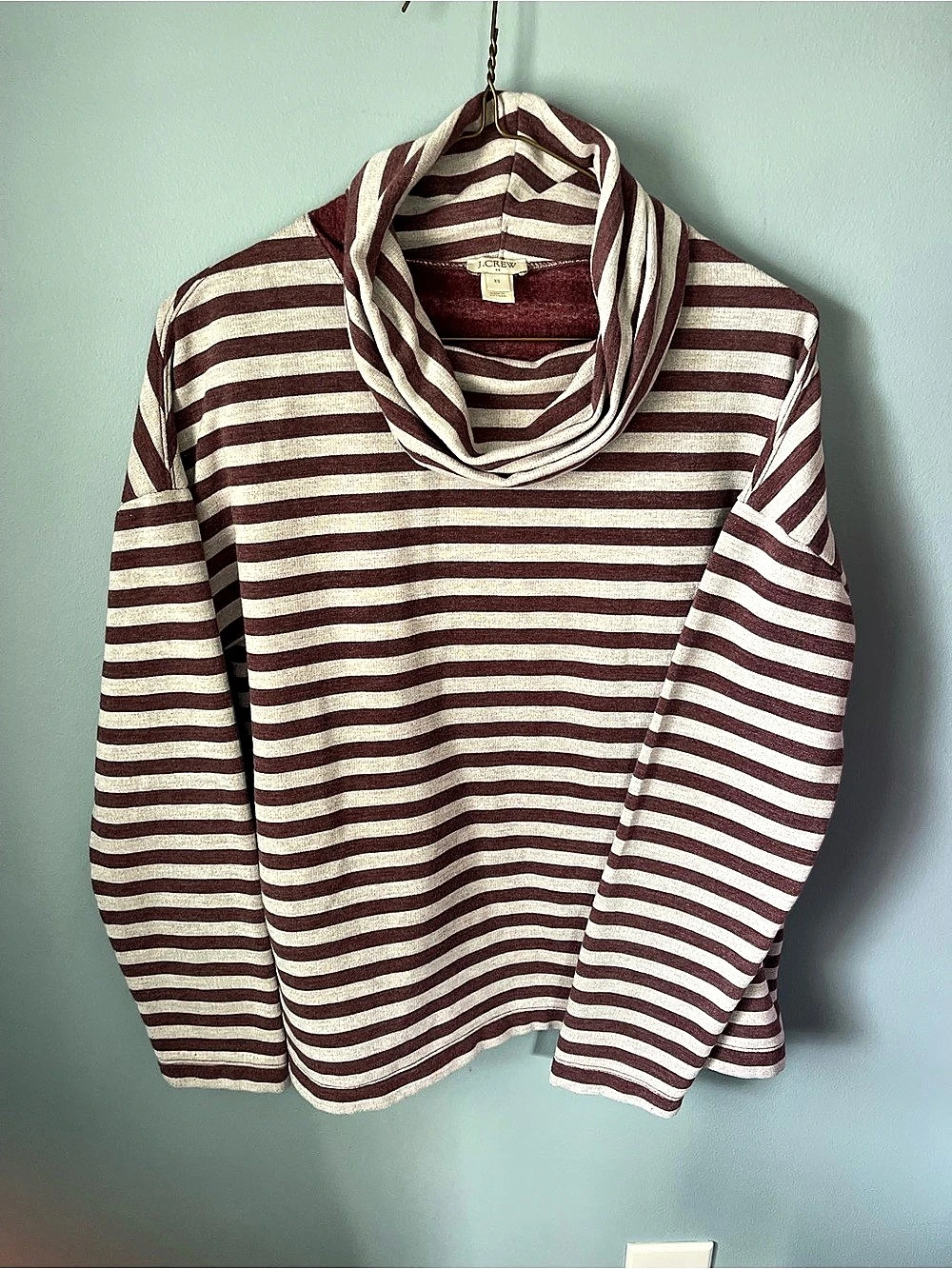 J.Crew Striped Cowl Neck Top in Purple & White Size XS Like New
